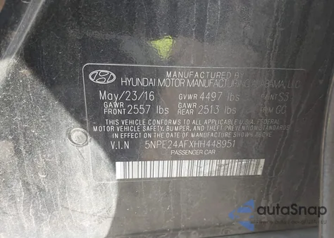 2017 Hyundai Sonata Se z USA, uszkodzony, nr VIN 5NPE24AFXHH448951